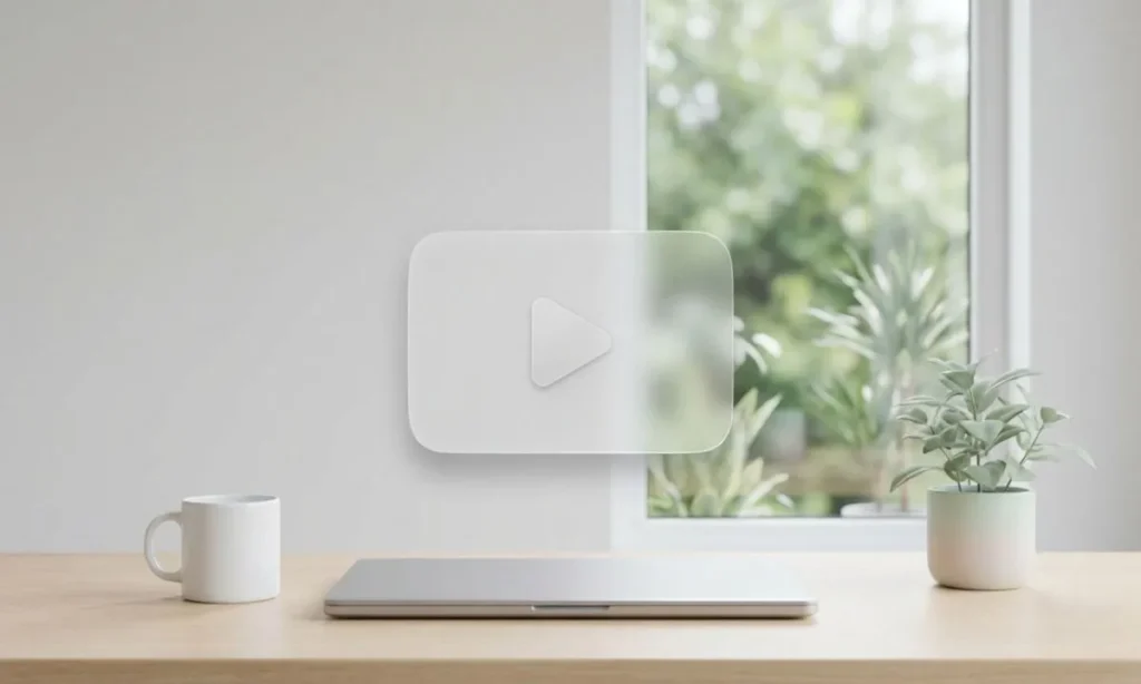 Minimal modern workspace with laptop and glassmorphism UI design
